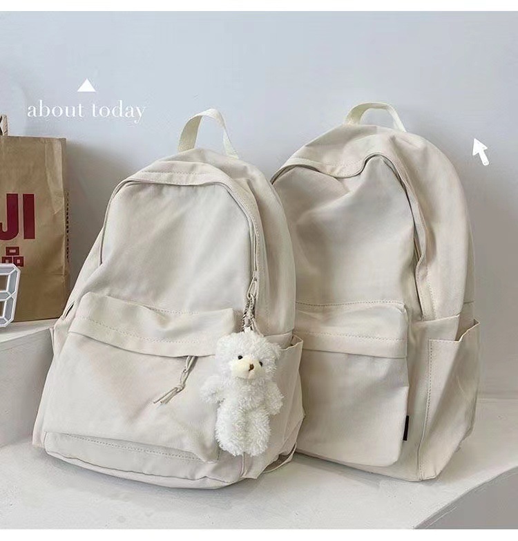 女学生校园古风防水帆布书包初高中生简约风纯色大容量双肩背包详情9