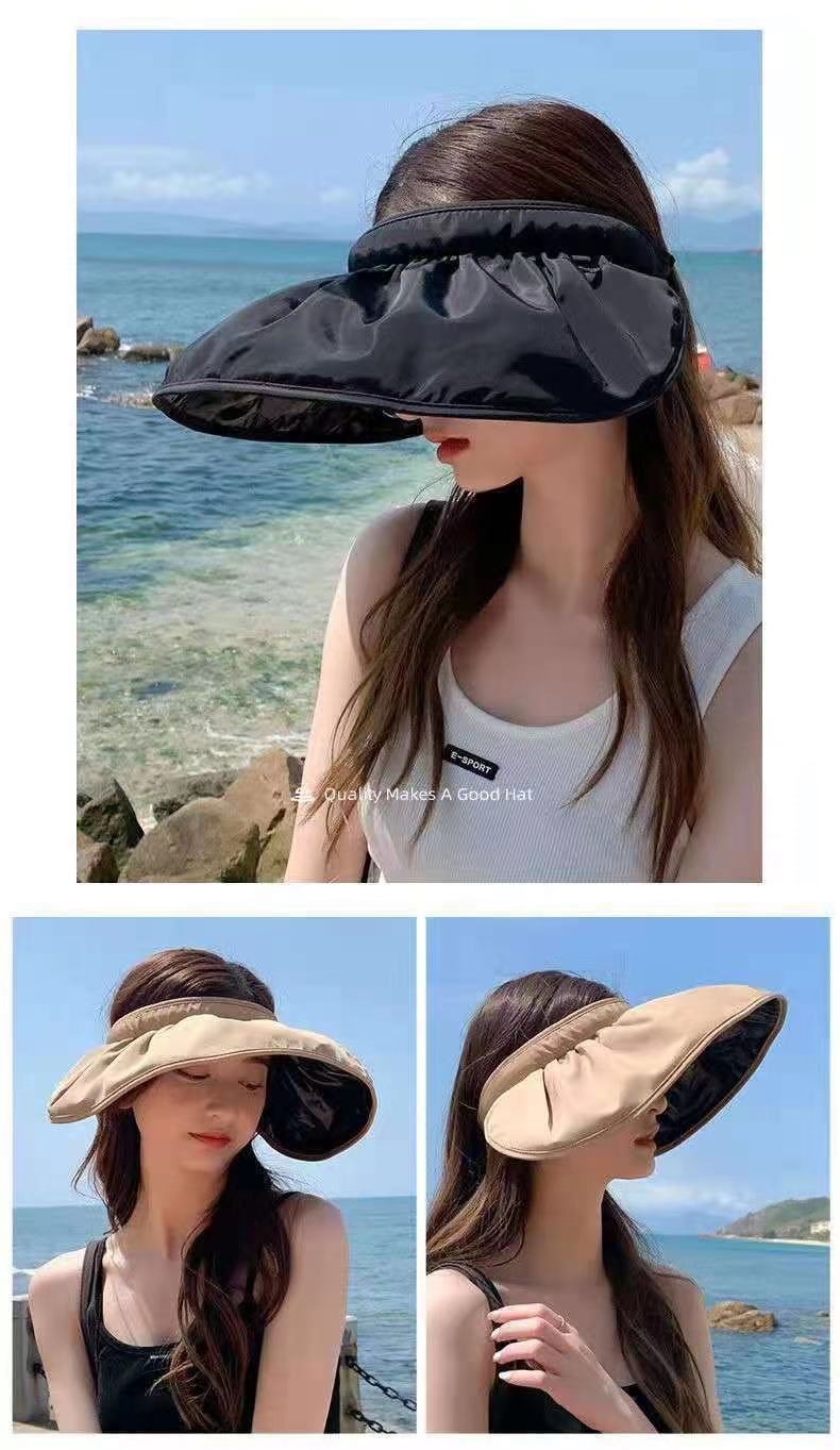 Sun protection hat for women, summer UV protection shell sun hat, hollow top sun hat, large brim, foldable for children in summer pic 2