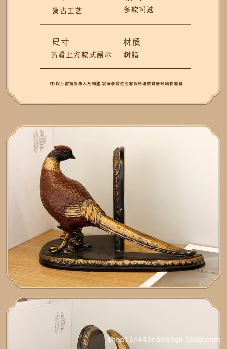 复古欧式鸟造型摆件书房办公室桌面装饰树脂工艺品创意家居摆设详情7