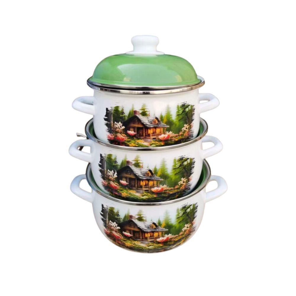 Enamel stew pot, soup pot with lid, thickened preservation three-piece set wholesale. Russian flower can be used over open flame 16-18-20 pic 7