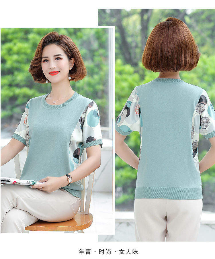 新款含棉妈妈夏装短袖T恤小衫中年女士t恤衫中老年女装宽松上衣女详情16