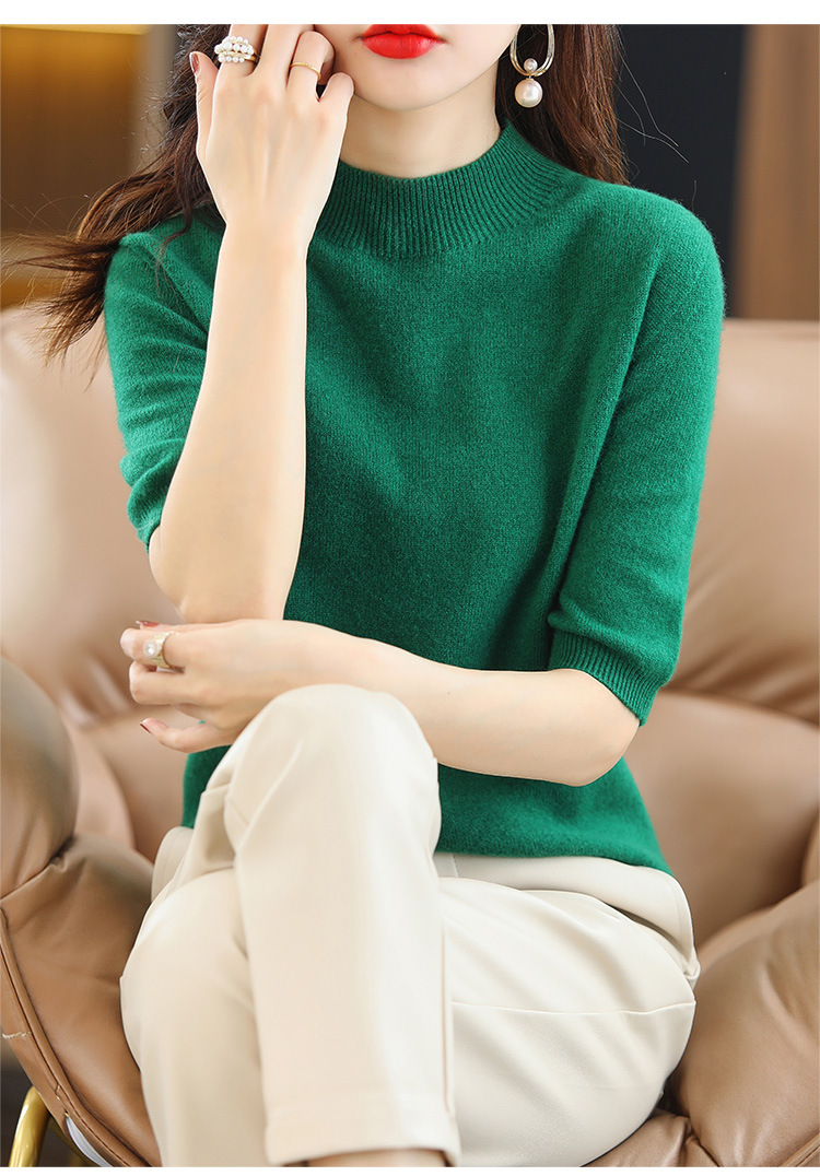 2024新款春秋半高领五分袖羊毛打底衫女中袖修身毛衣女西装伴侣内详情24