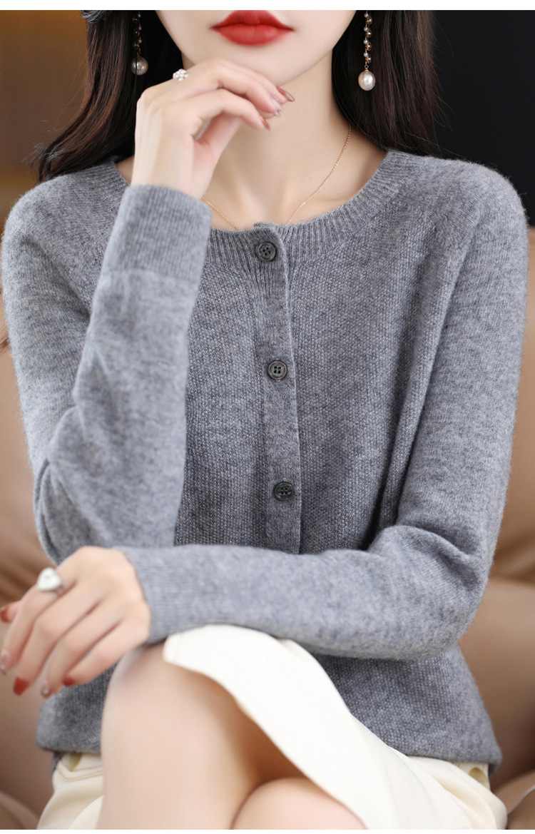 First-line ready-to-wear wool sweater women's round-neck knitted sweater 100% wool cardigan 2023 stylish loose wool sweater coat pic 41