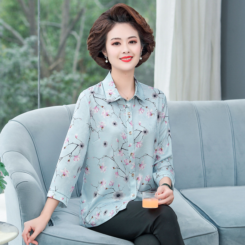 妈妈春装洋气小衫七分袖针织打底衫中年女士夏季冰丝T恤薄款上衣详情37