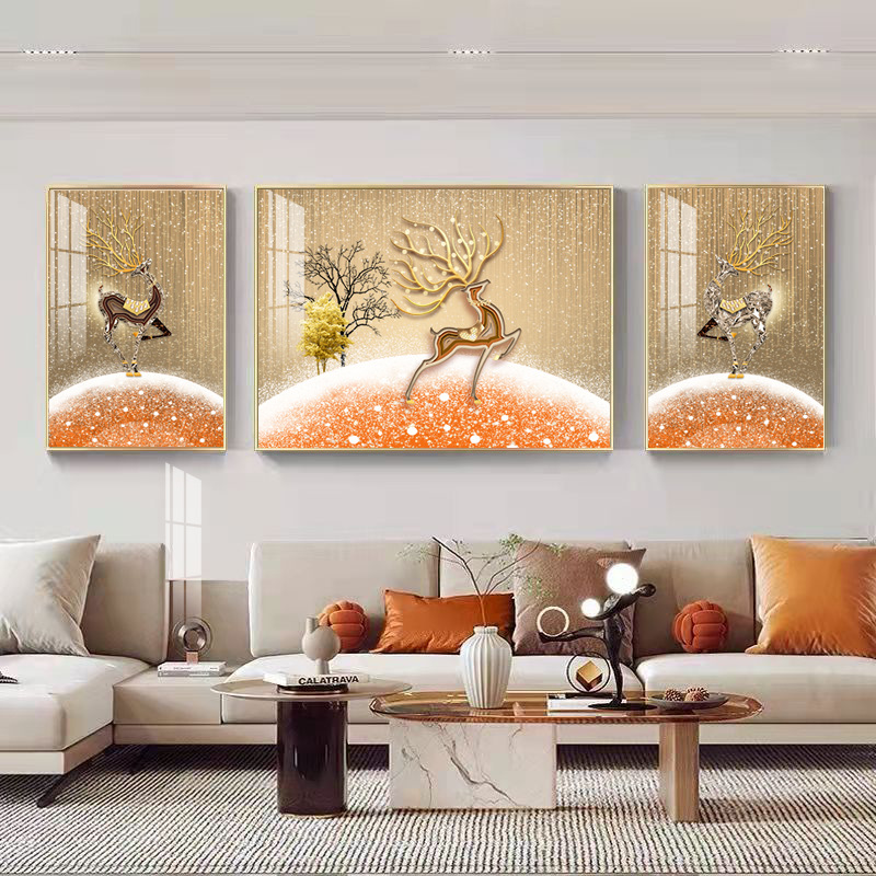 现代简约客厅装饰画高级感沙发背景墙轻奢挂画壁画大气三联晶瓷画详情12