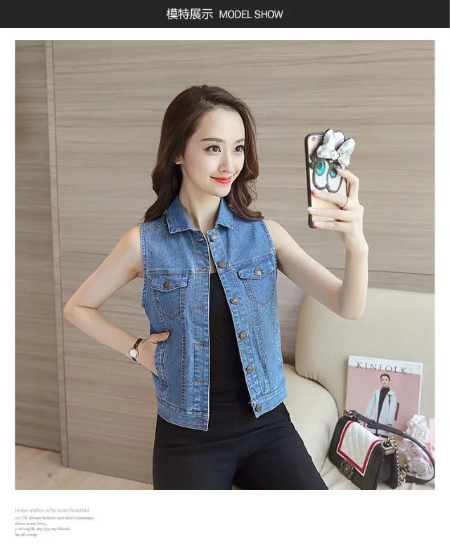 A new denim vest for women, a versatile and casual short school style denim jacket pic 7