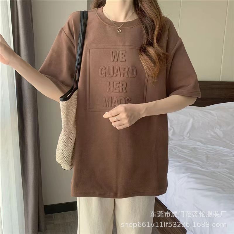 短袖T恤女2023夏季新款韩版宽松大码女士中长款时尚印花地摊批发详情12