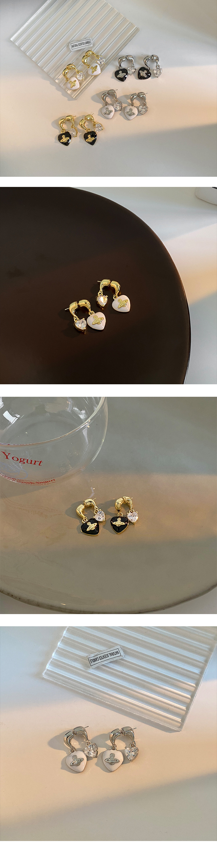 新款时尚土星心形爱心高级设计感简约画油甜酷冷淡小众前后两戴女简约个性百搭轻奢古风甜酷女D复古浅米E10411ABC耳饰详情1