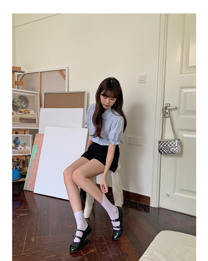 【歌铭】法式复古蕾丝娃娃领减龄衬衫女装夏季新款短袖开衫Y1417F详情26