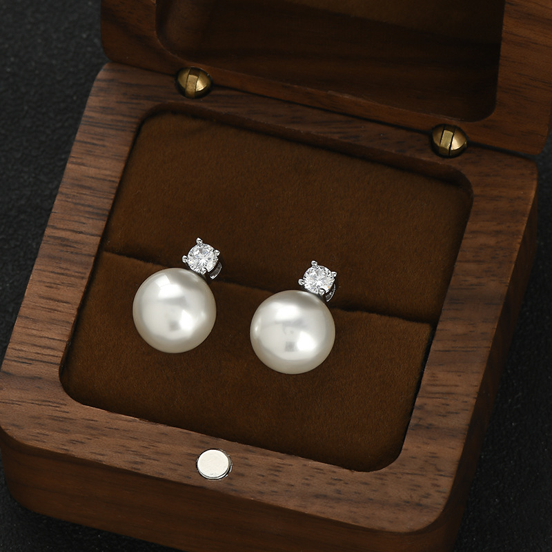 高级感简约浅灰色玻璃珍珠微镶锆石S925银针百搭耳钉气质耳饰耳环详情12