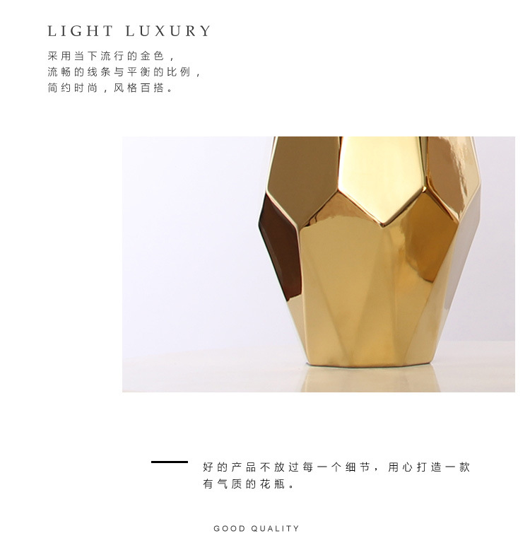 chinagoods light luxury electroplated simple Nordic noble gold geometric abstract hotel and home wine cabinets, TV cabinets, dining room and living room ceramic vases, soft decoration ornaments pic 7