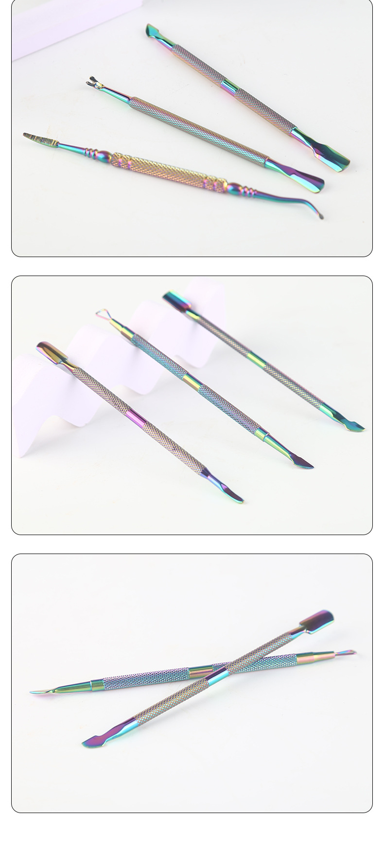 Stainless steel color titanium nail tools, dead skin forks, nail planers, steel push nail trims, three-piece nail set shanilak pic 12