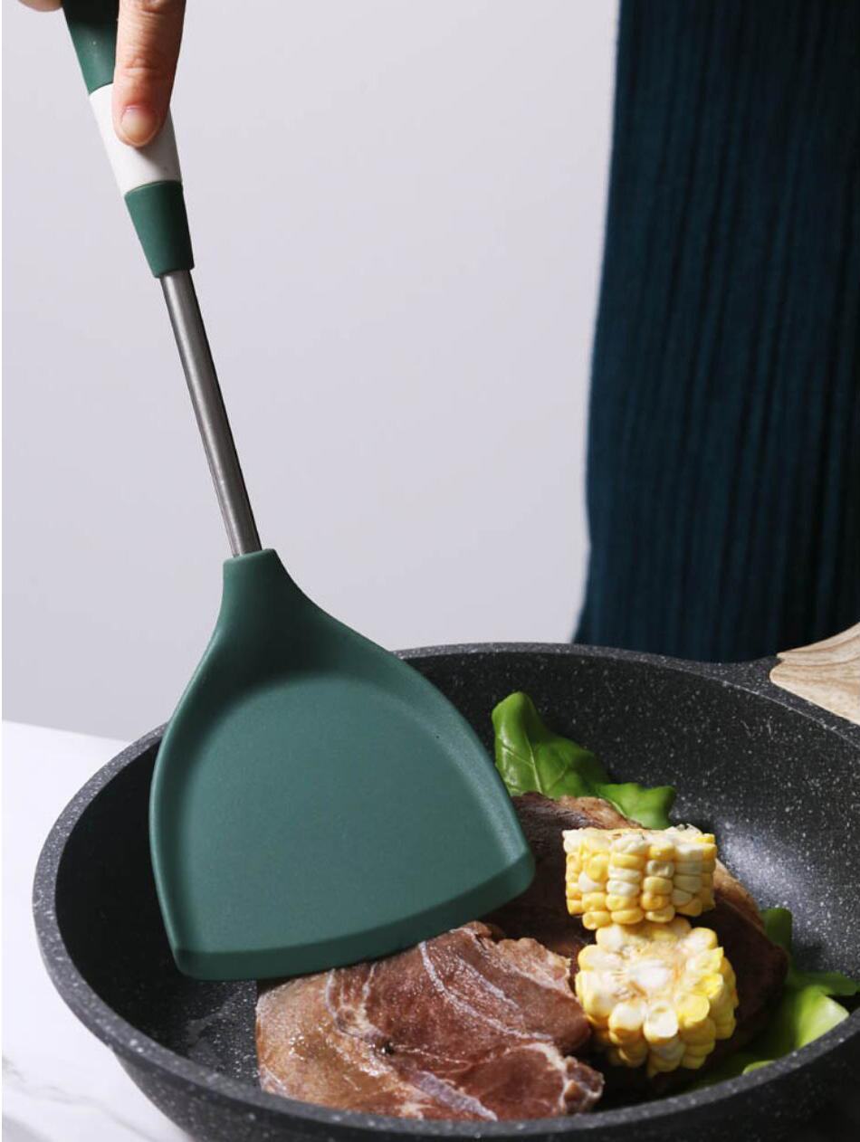 Non-stick pan silicone spatula, cooking spatula, high-temperature resistant household stainless steel kitchenware special pot protection silicone spatula, rice spoon pic 6