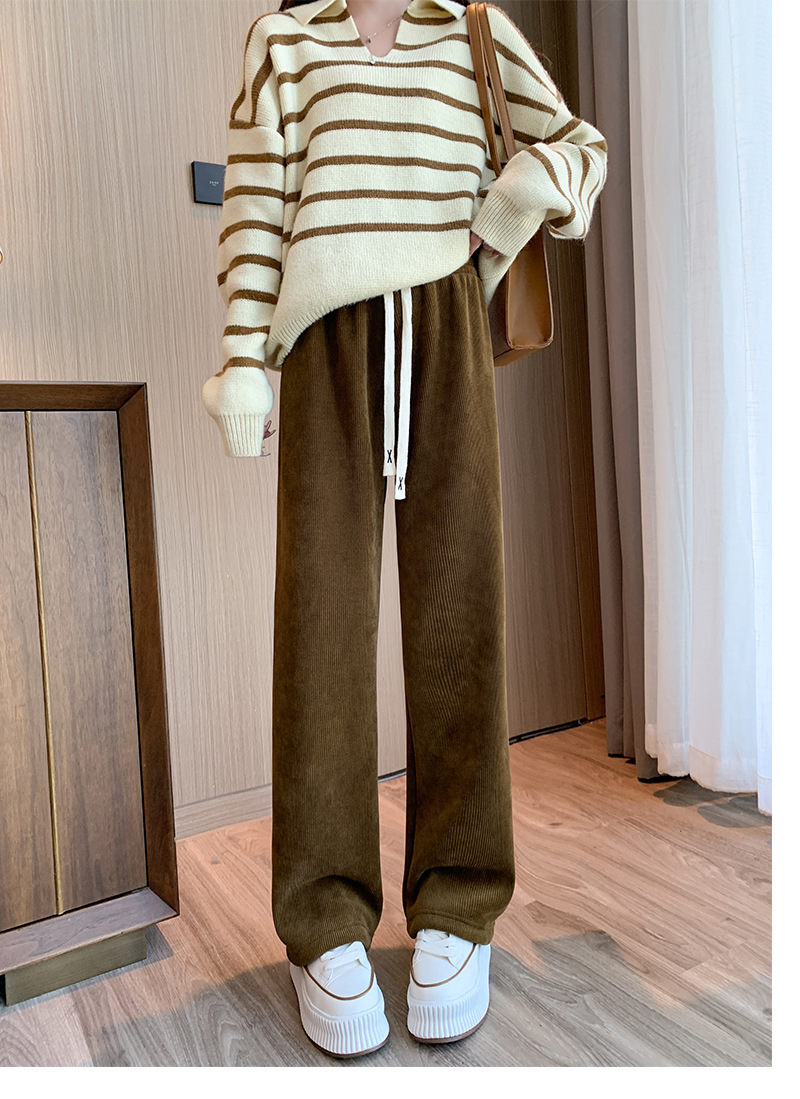 秋冬新款欧棉绒阔腿裤女高腰显瘦宽松抽绳百搭直筒垂感口袋休闲裤详情34