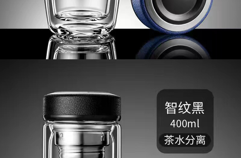 Thickened double-layer glass cups, large-capacity tea-water separation cups, business tea brewing cups, car-mounted goose egg cups, gift printed words pic 44