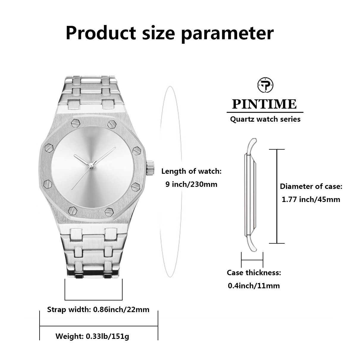 PINTIME/品时抖音手表直播爆款八边形带螺丝装饰圈防水石英手表男详情2