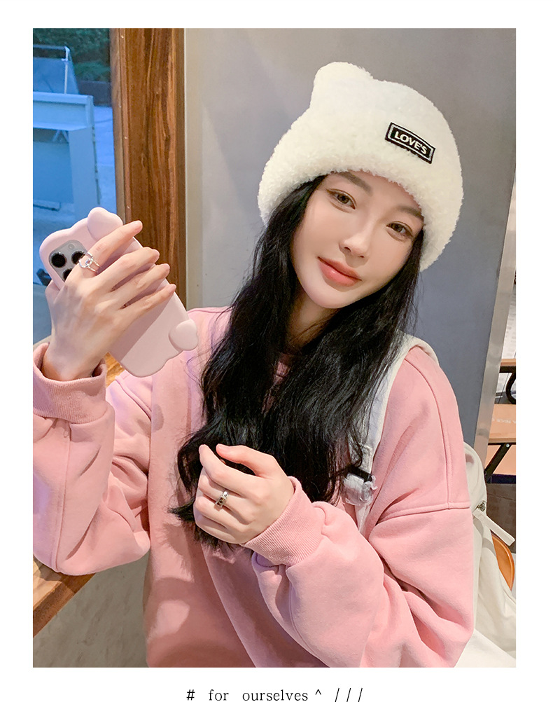秋冬季新款女纯色毛绒保暖显脸小耳朵套头帽户外休闲学生冷帽子潮详情10