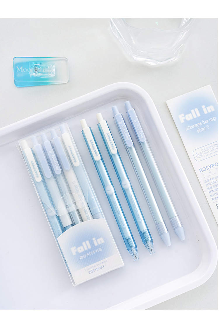 RosyPosy Stationery Blush Gel Pen Set: Horizontal transparent gradient gel pen with a girlish heart, push-button practice pen pic 16