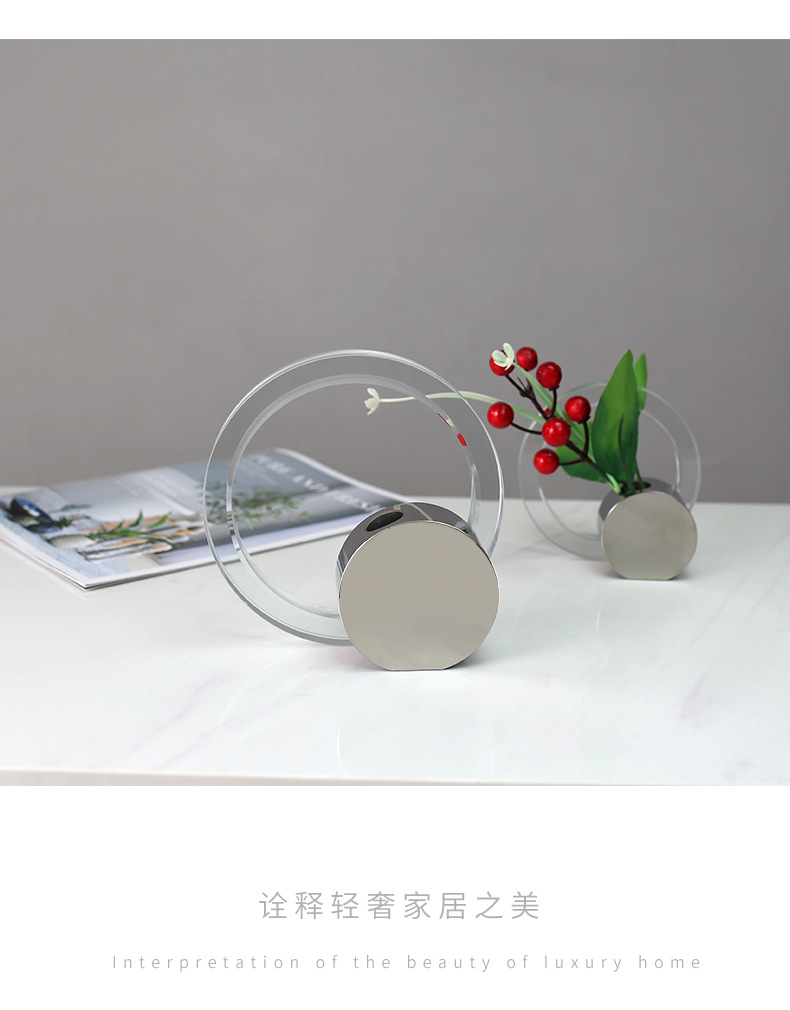 Modern light luxury crystal vases, wine cabinets, model rooms, sales offices, coffee table decorations, living room dining table decorations, model room decorations, tabletop ornaments pic 44
