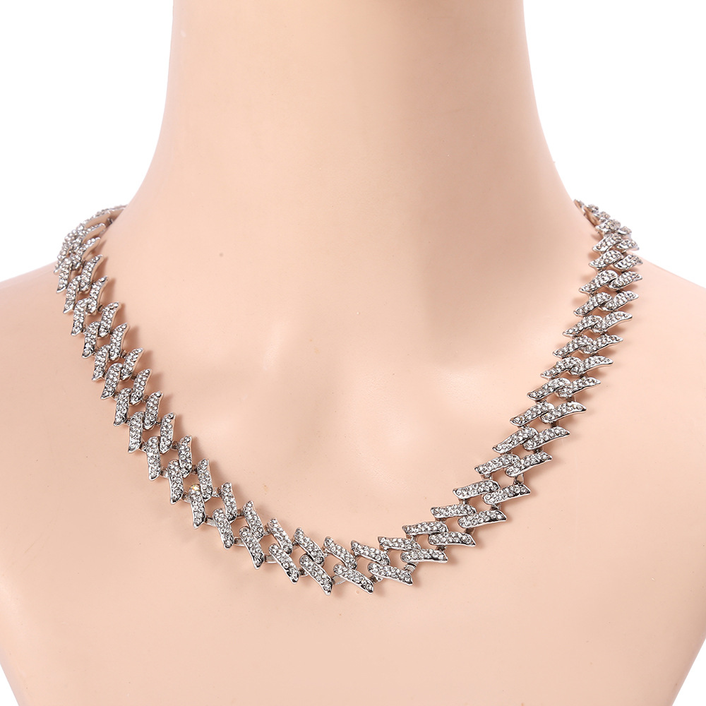 European and American Cuban chain diamond necklace, titanium steel non-fading necklace, thick street hip-hop chain couple accessories, cross-border pic 14