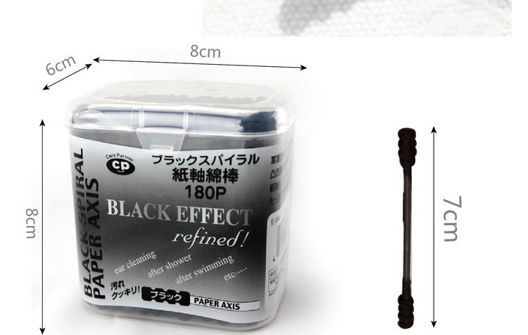 日本黑色棉签双头180支盒装掏耳朵棉棒螺旋葫芦头化妆棉签详情5