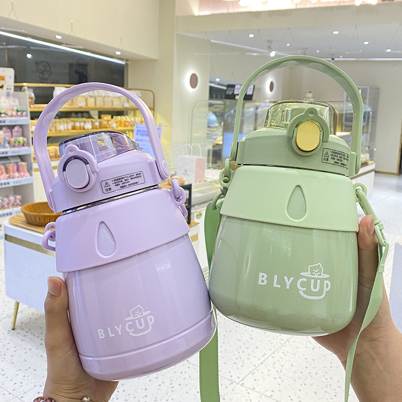 新款大容量背带手提学生316不锈钢便携网红大肚杯高颜值保温杯女详情3