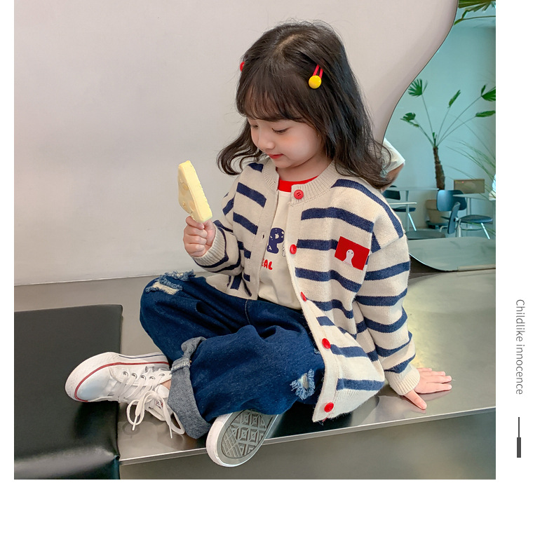女童秋款针织开衫2023秋季新款中小童宝宝洋气毛衣t恤牛仔三件套详情24