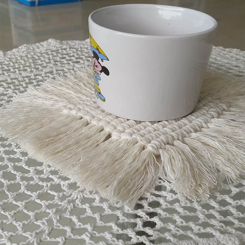 棉绳茶杯垫餐垫流苏手工编织杯垫隔热民宿装饰酒吧厨房家居DIY杯垫餐垫流苏垫详情5