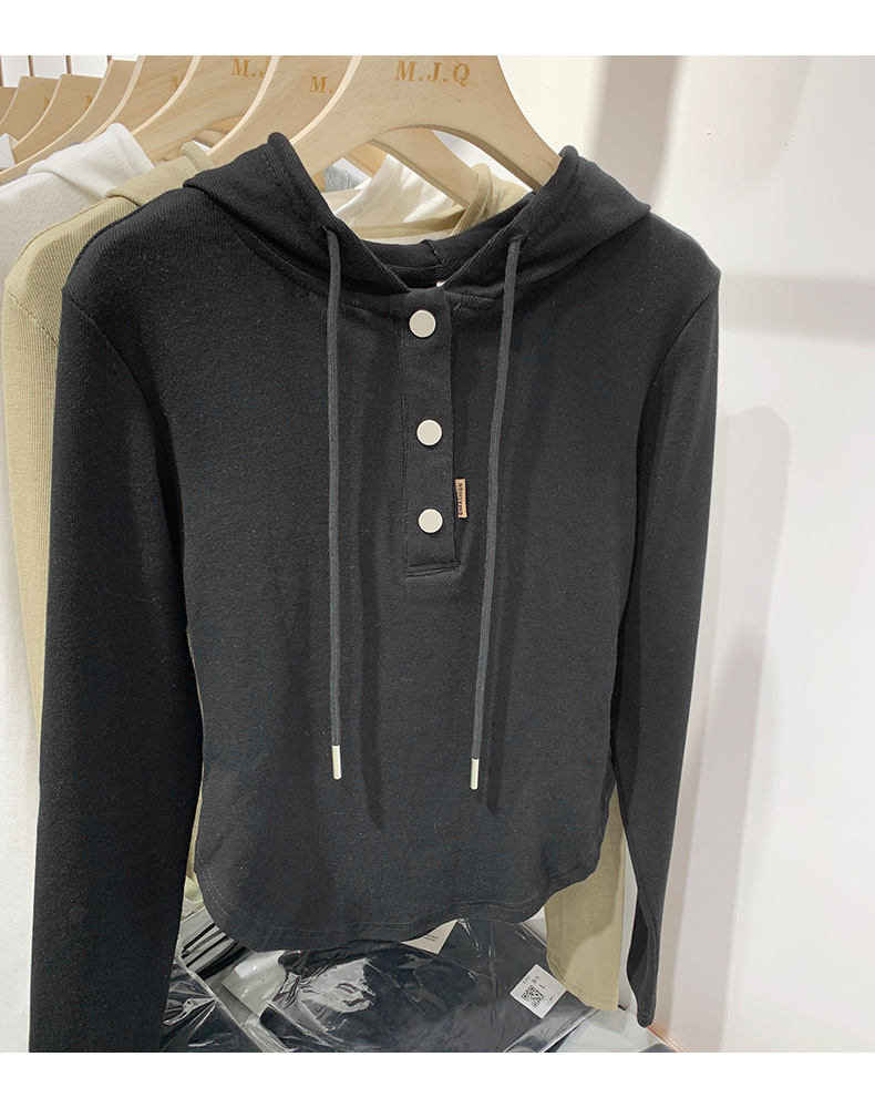 Korean hooded long-sleeved T-shirt for women 2023 autumn/Winter new style, slimming and form-fitting solid color hoodie, versatile top and base layer pic 14