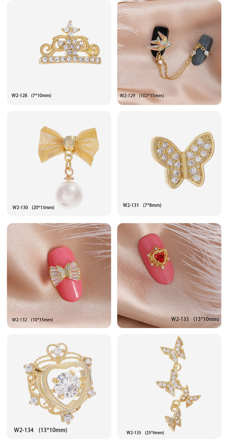 美甲饰品立体蝴蝶金属真金锆石轻奢满钻活动小熊蝴蝶吊坠指甲装饰详情9