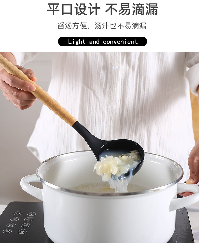 Cross-border best-selling 12-piece set of wooden handle kitchenware, FDA silicone non-stick cookware, cooking spatula and baking set with storage bucket pic 19