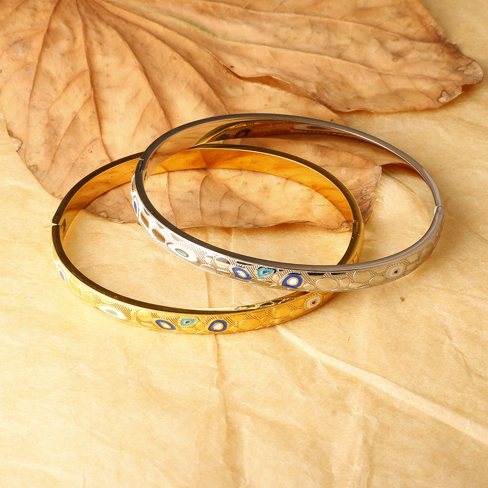 欧美跨境ins恶魔之眼网红卡家钛钢手镯女简约时尚气质18K金手环详情18