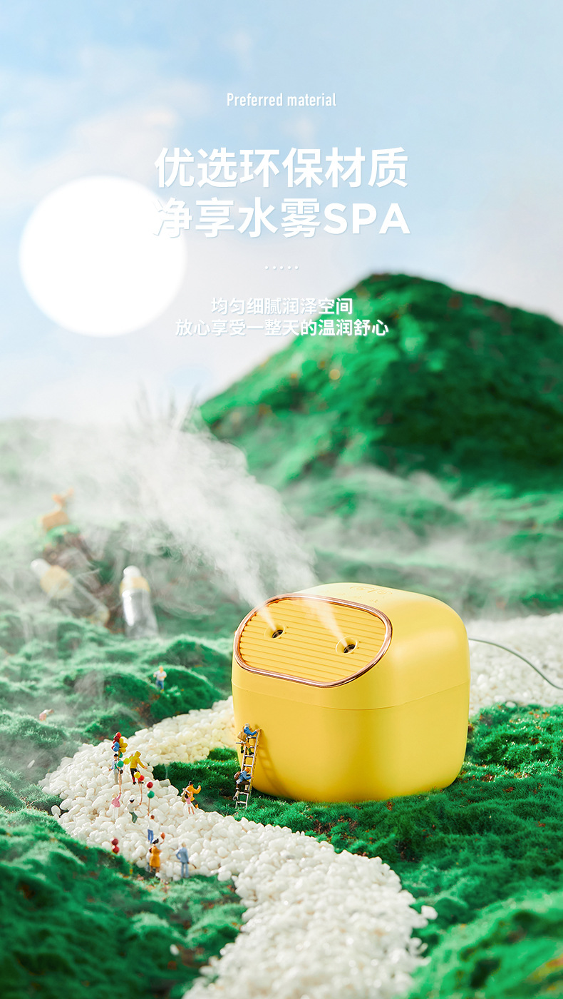 New mini USB dual-spray humidifier, a creative home desktop large-capacity, compact and portable humidifier pic 5