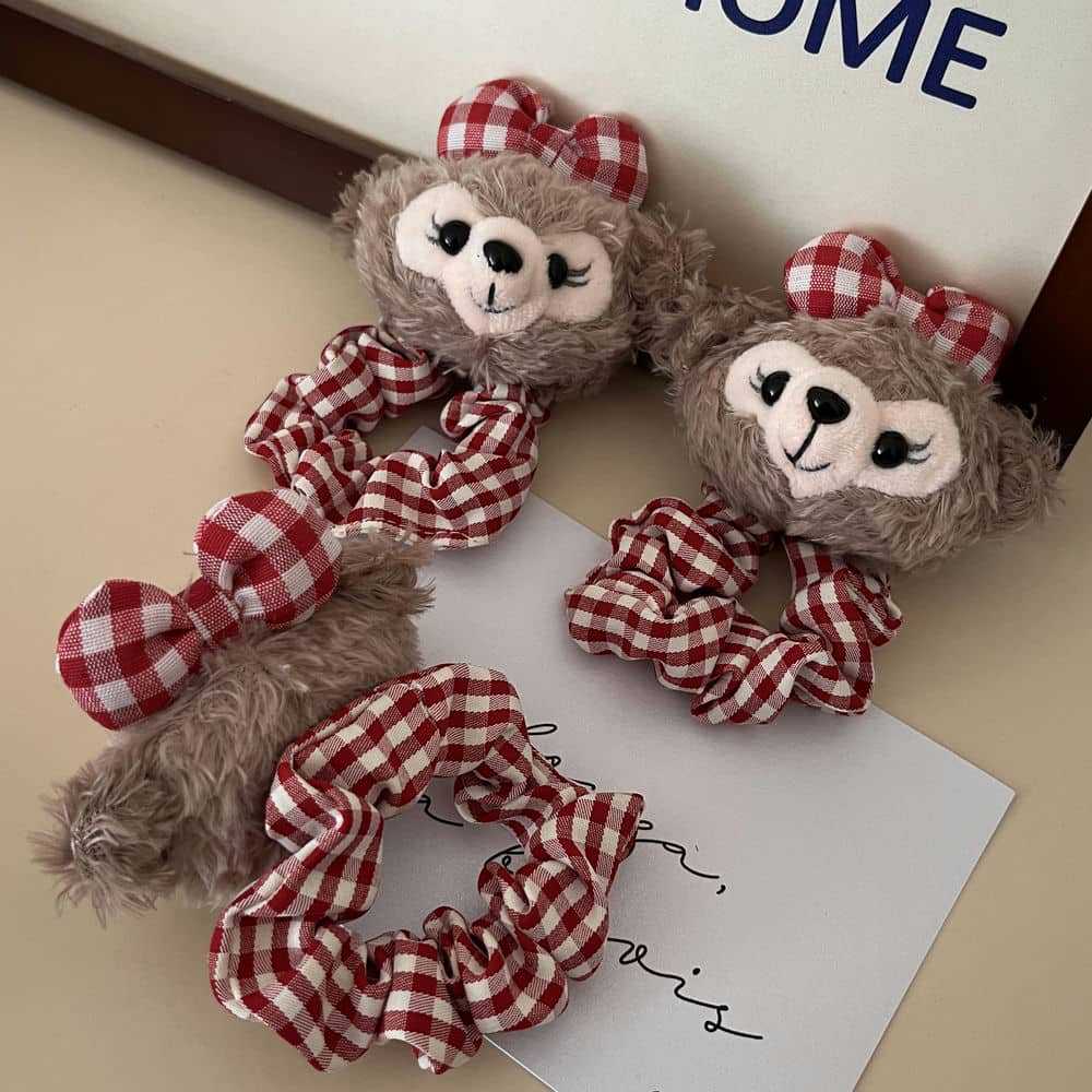 Cute Duffy bear Shirley Rose hair band, red checkered bow, large intestine hair band pic 12