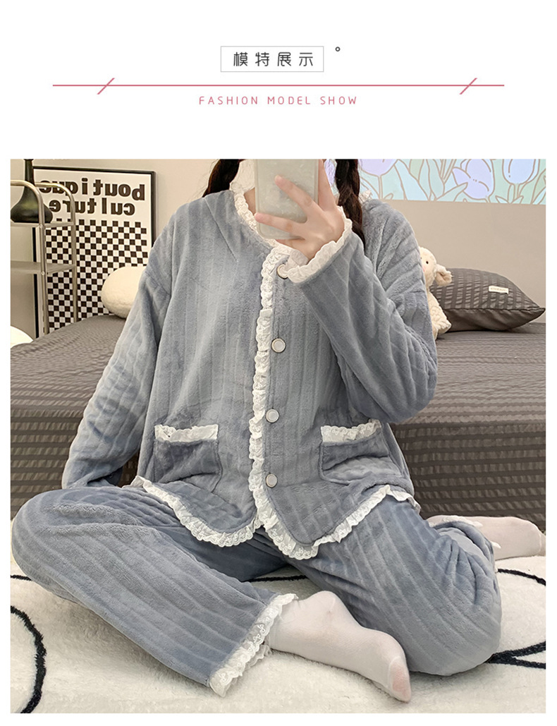 秋冬季女士法兰绒睡衣女冬款长袖加厚加绒可爱女生家居服套装详情37