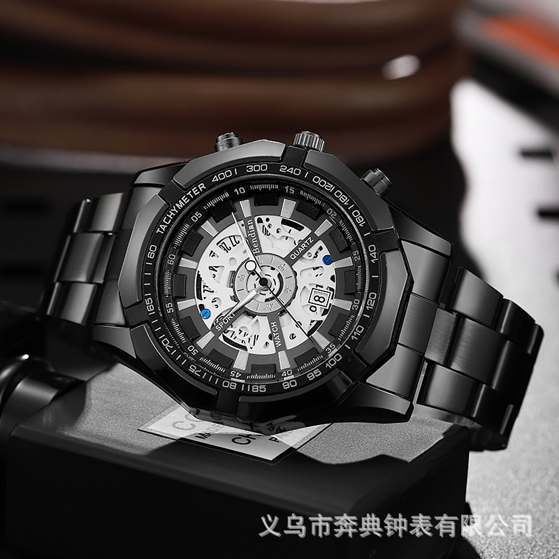 外贸热销希音TEMU男士时尚电镀钨钢休闲全自动仿机械手表批发详情6