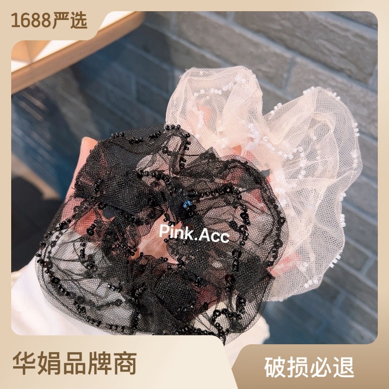 韩国进口欧根纱复古波点大肠发圈气质仙女头扎皮筋大号肠圈头饰女详情5