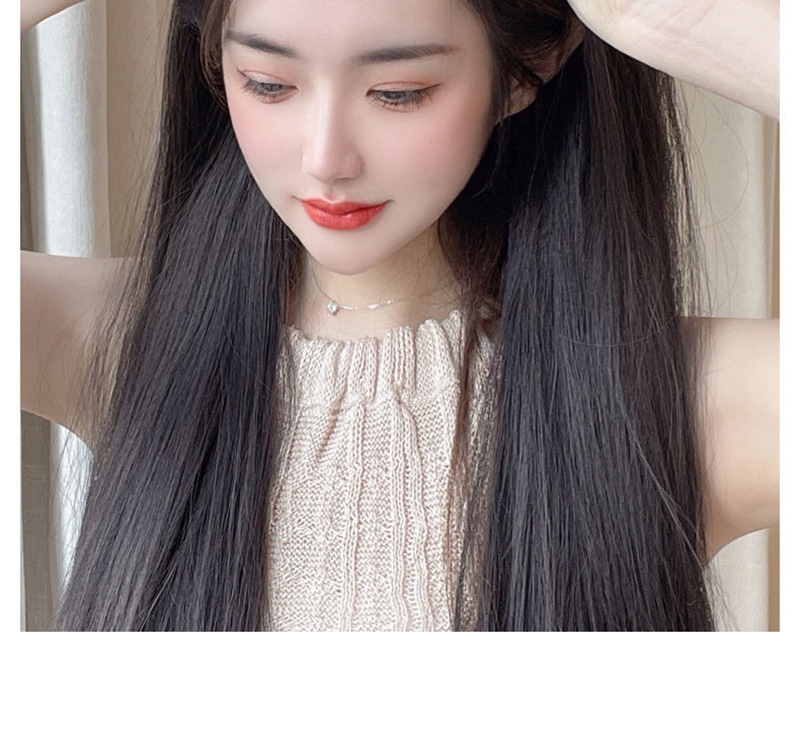 Wig for women, long hair band, wig, one-piece U-shaped half-head cover, long straight hair, natural one-piece faux hair wig pic 5