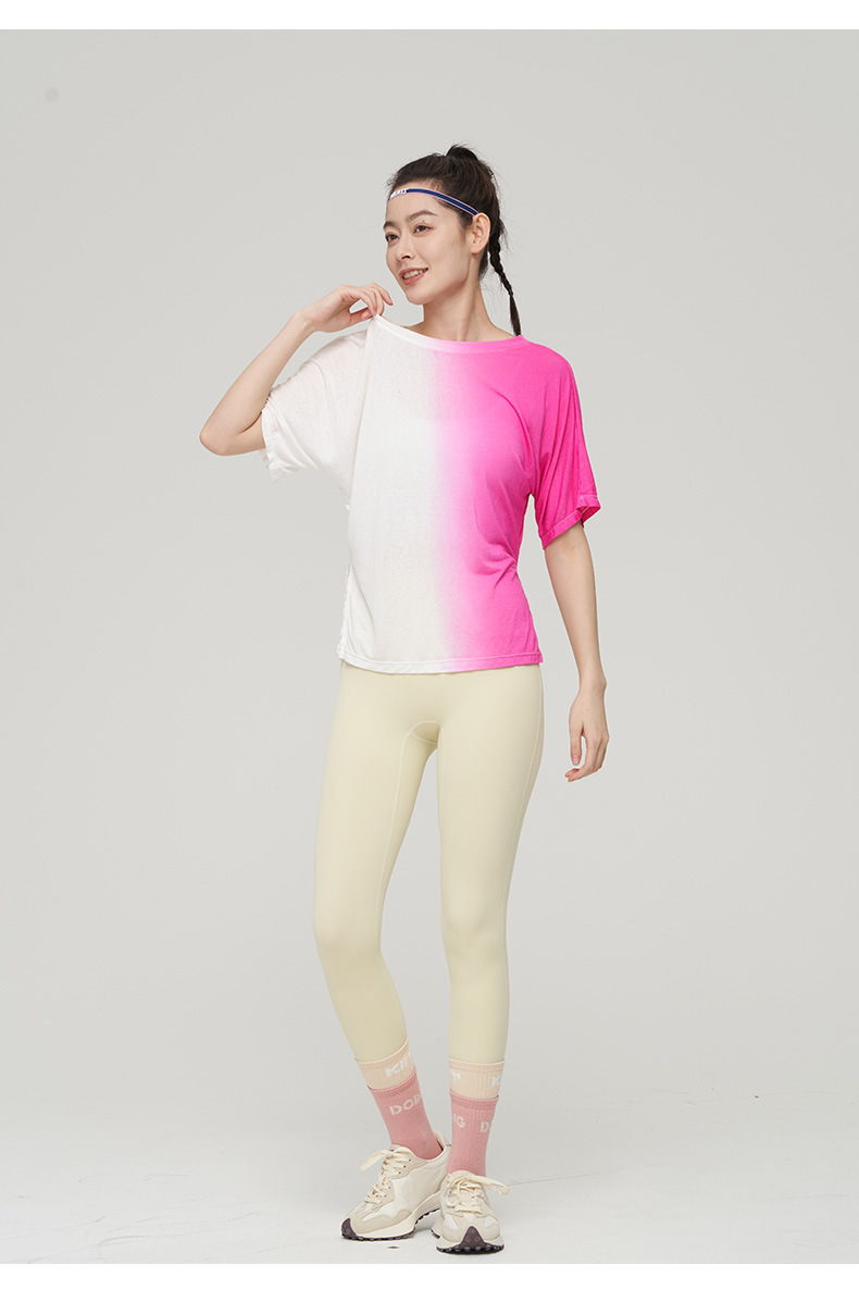 lulu春夏新款扎染透气运动套装欧美短袖女健身瑜伽服纯棉T恤批发详情17