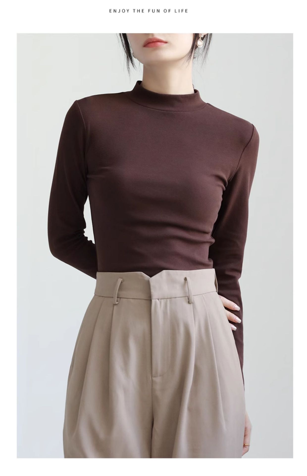 Pequeño cuello alto polainera blanca colgante interior otoño/invierno top mujer algodón cuello medio manga larga camiseta slim fit pic 27