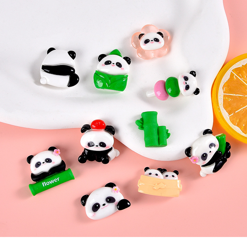新款卡通可爱熊猫树脂配件 手工diy材料包手机壳冰箱贴头绳发饰贴详情7