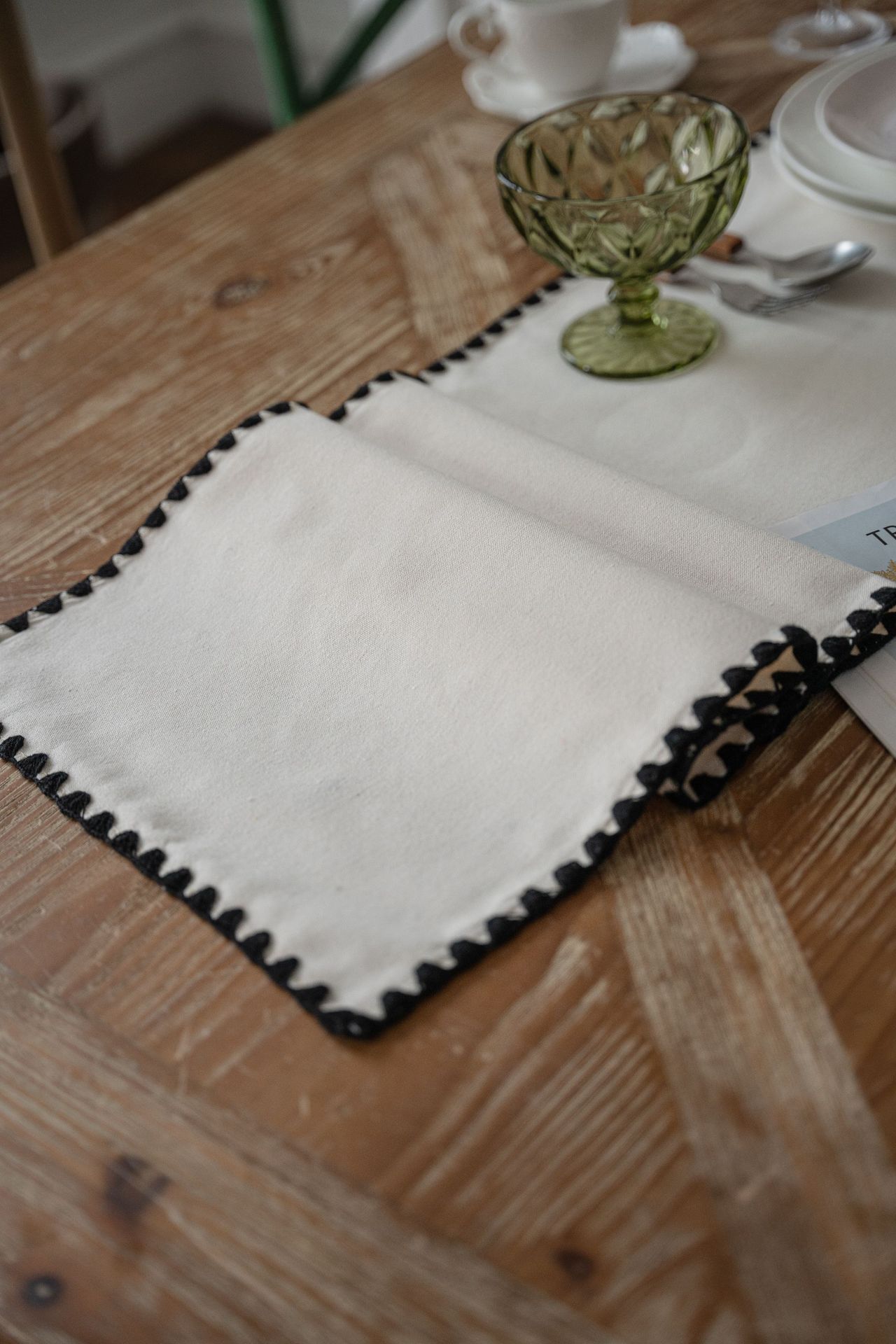 伊缦琪韵素色绣花桌旗茶几美式乡村简约茶几电视柜工厂直供详情12