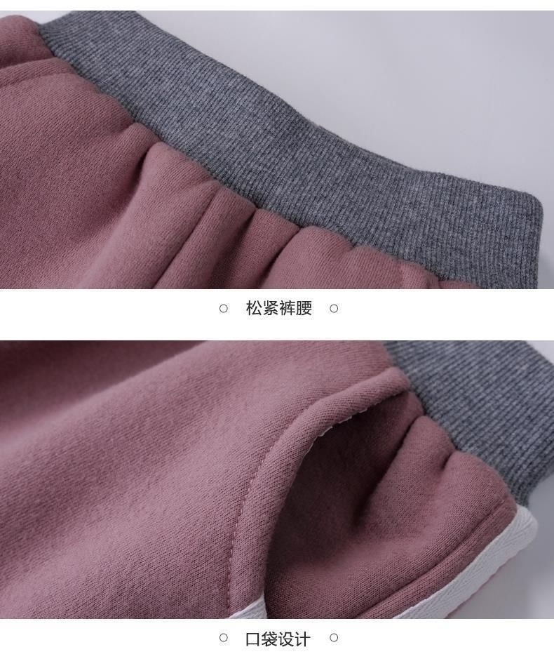 外贸加绒秋冬季2022新款儿童女童服装拼接连帽卫衣套装两件套批发详情13