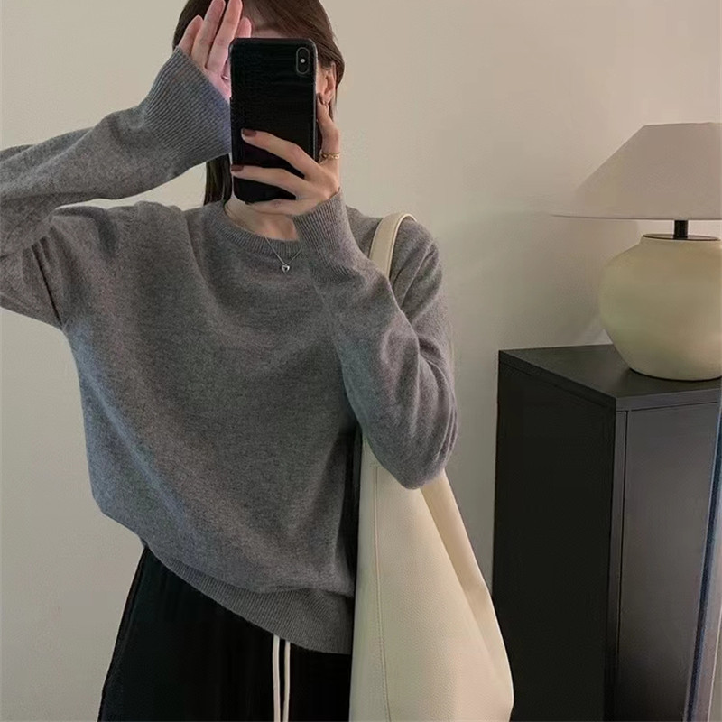 韩版秋冬季百搭圆领套头毛衣女2024新款纯色简约内搭显瘦针织上衣详情39