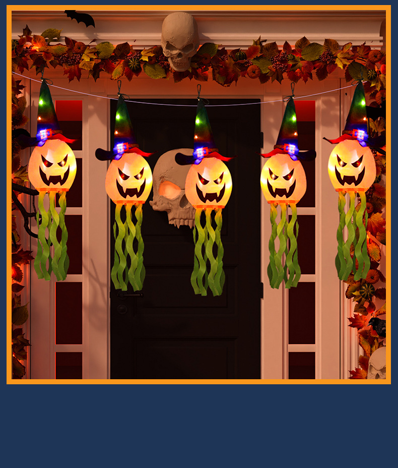 发光南瓜灯挂饰LED彩灯万圣节主题店铺室外恐怖氛围装饰场景布置详情8