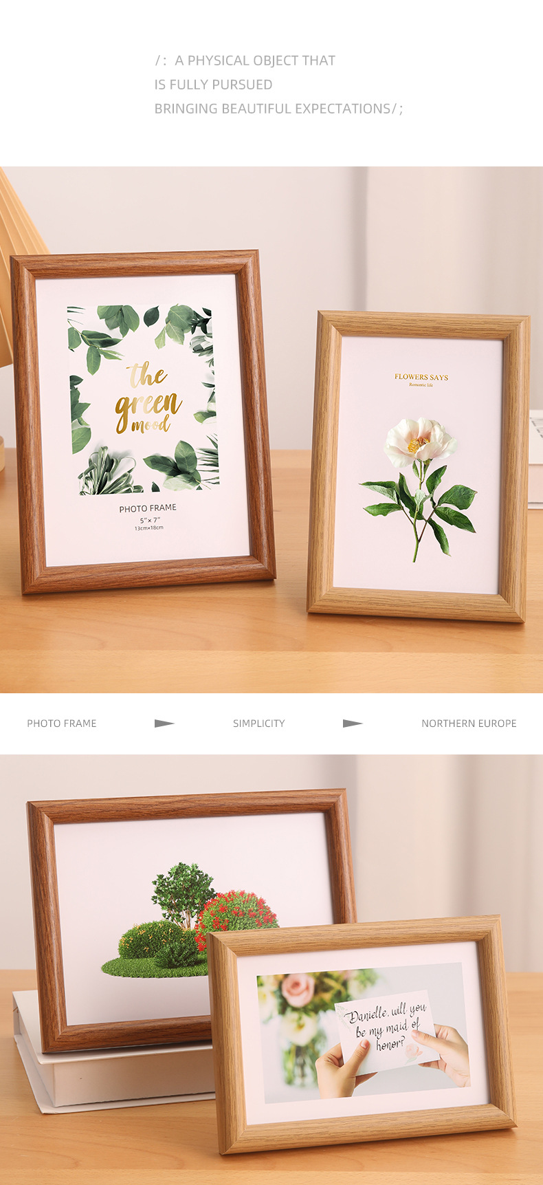 Wholesale of photo frames, 6-inch photo frame display stands, decorative items, photo walls, 7-inch and 8-inch a4 creative, simple, arc-shaped wooden puzzle frames pic 8