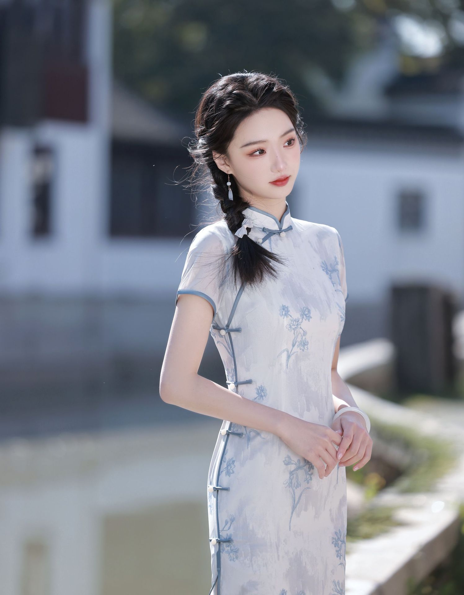 New Chinese-style traditional Chinese dress chiffon girl blue elegant cheongsam 2023 Spring/Summer New style improved cheongsam pic 5