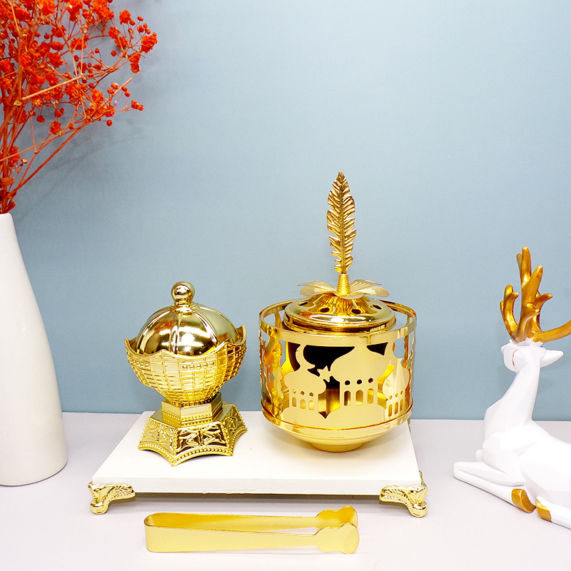 New golden creative incense burner with Middle Eastern style from a manufacturer, fashionable handicrafts and decorative items pic 7