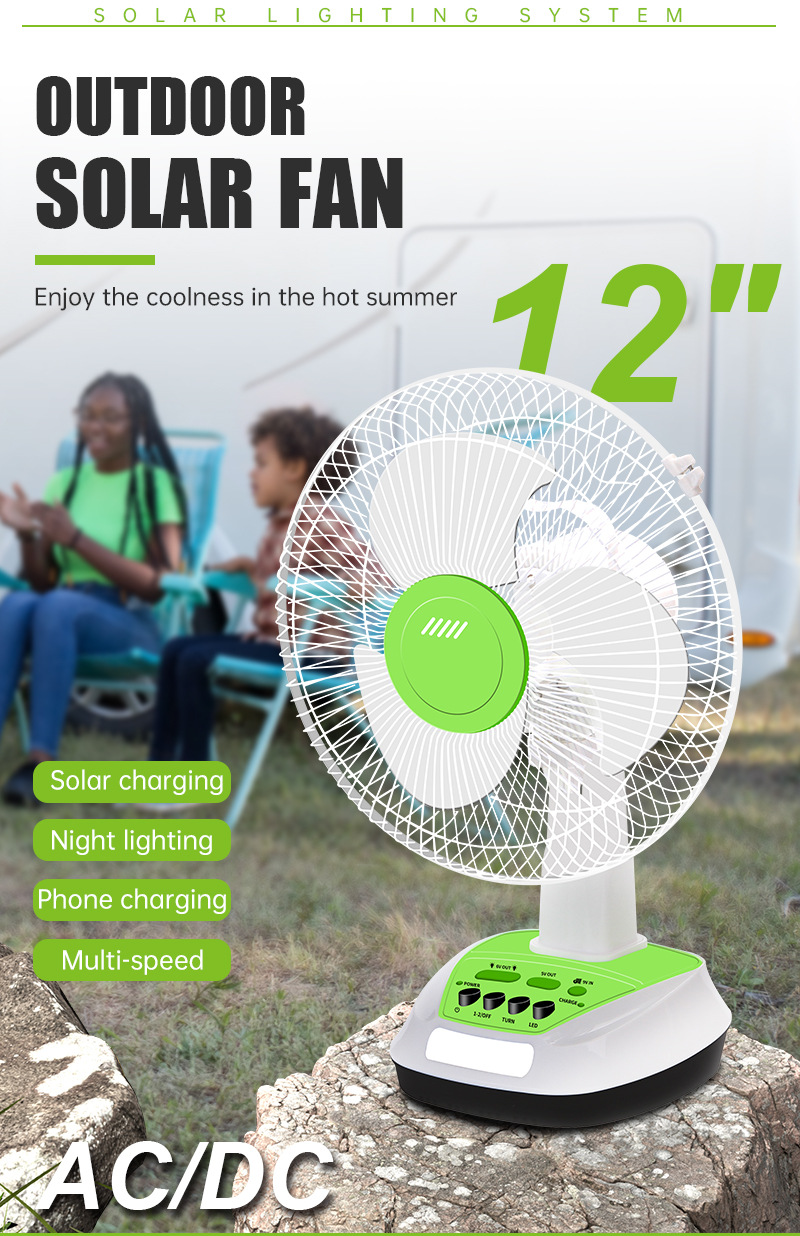 Energy-saving solar outdoor 16-inch portable AC/DC electric fan with built-in battery and emergency lighting bulb lamp pic 14