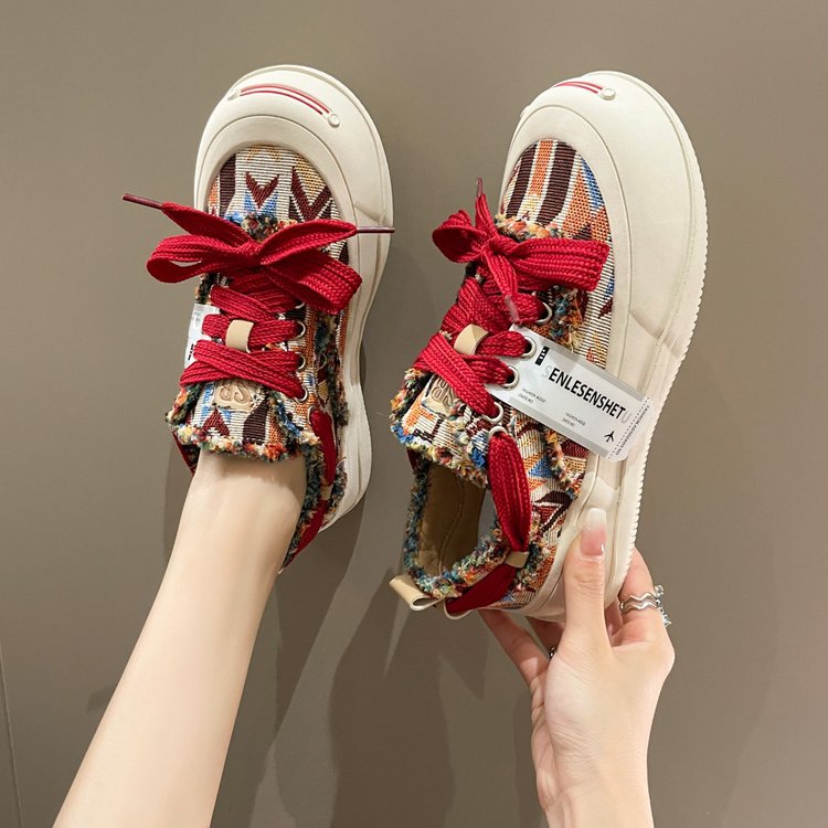 小众设计拼色帆布鞋女厚底休闲板鞋2023年新款春秋季韩版丑萌女鞋详情4